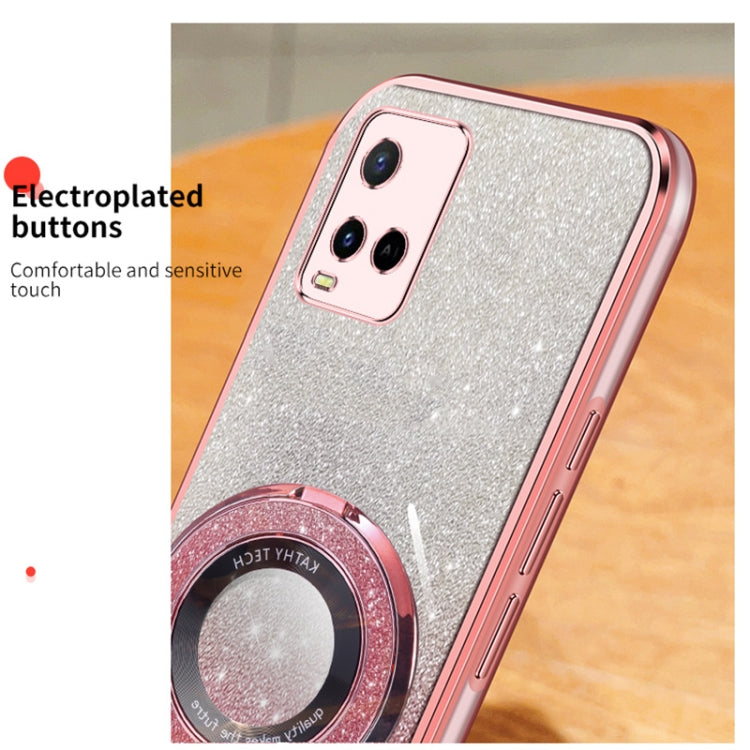 For vivo Y21 / Y21s Plated Gradient Glitter Round Holder TPU Phone Case