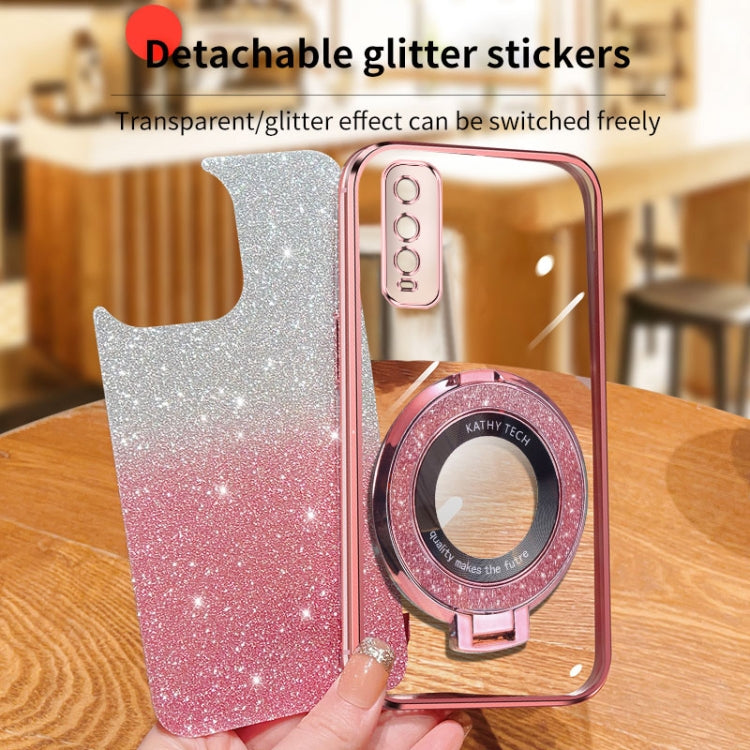 For vivo Y70s / T70T Plated Gradient Glitter Round Holder TPU Phone Case