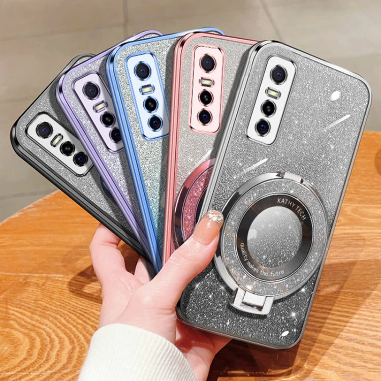 For vivo Y73s / S7e 5G Plated Gradient Glitter Round Holder TPU Phone Case
