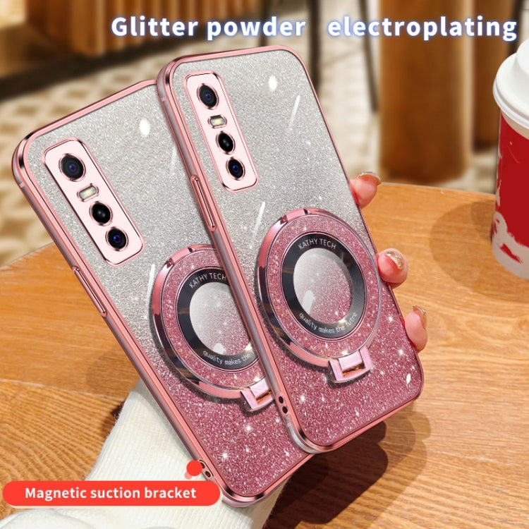 For vivo Y73s / S7e 5G Plated Gradient Glitter Round Holder TPU Phone Case