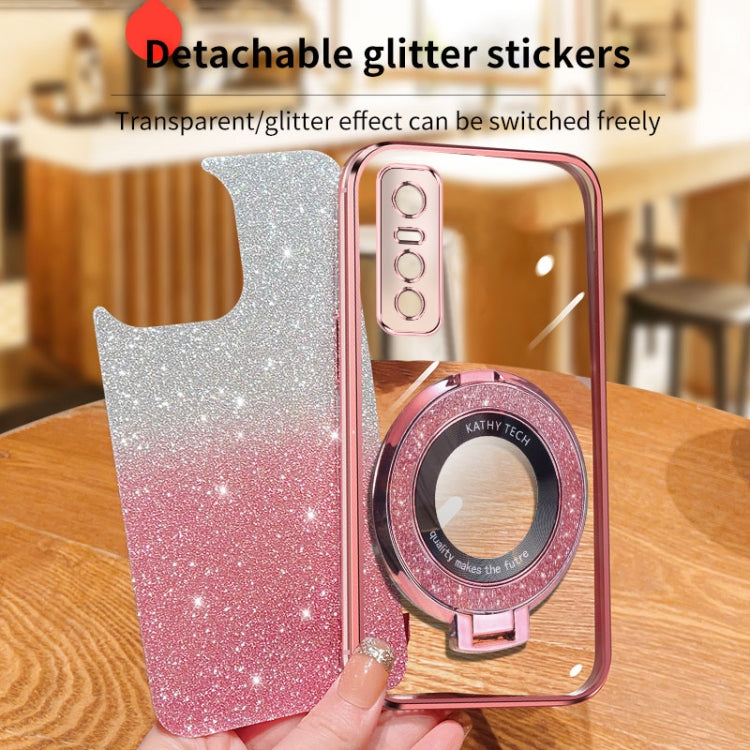 For vivo Y73s / S7e 5G Plated Gradient Glitter Round Holder TPU Phone Case