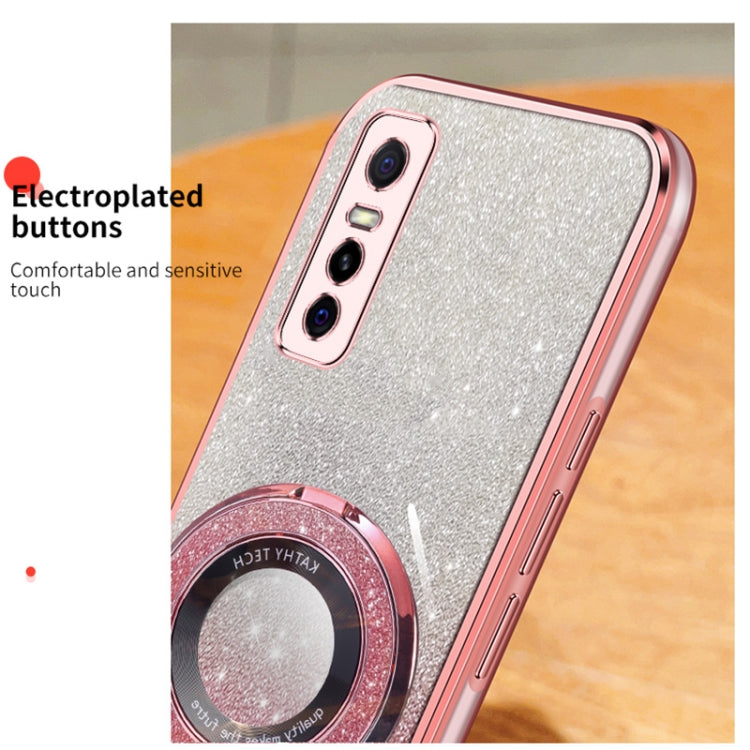 For vivo Y73s / S7e 5G Plated Gradient Glitter Round Holder TPU Phone Case