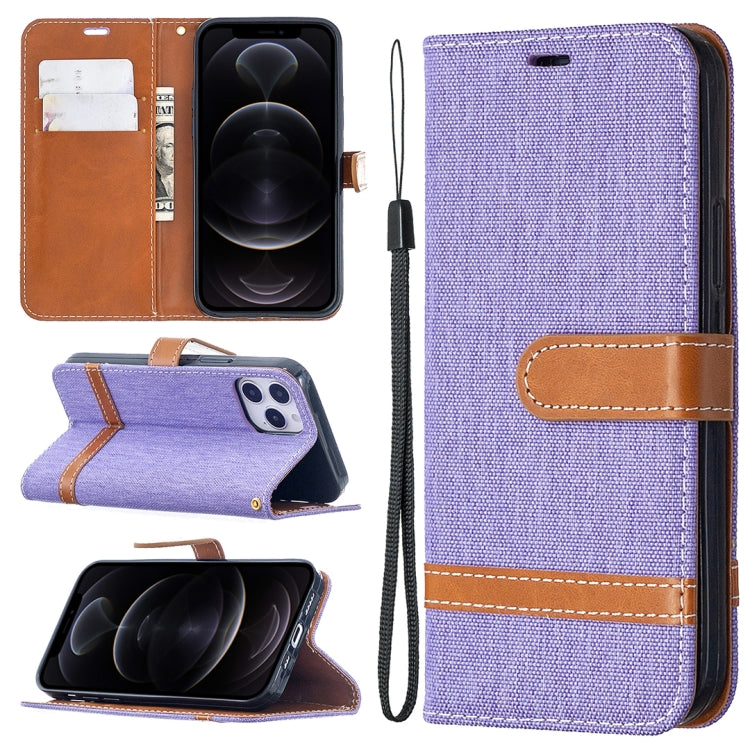 For iPhone 12 / 12 Pro Color Matching Denim Texture Horizontal Flip Leather Case with Holder & Card Slots & Wallet & Lanyard