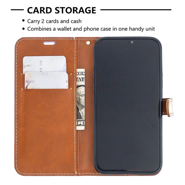 For iPhone 12 / 12 Pro Color Matching Denim Texture Horizontal Flip Leather Case with Holder & Card Slots & Wallet & Lanyard