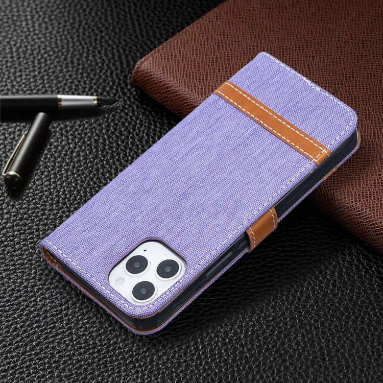 For iPhone 12 / 12 Pro Color Matching Denim Texture Horizontal Flip Leather Case with Holder & Card Slots & Wallet & Lanyard