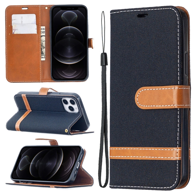 For iPhone 12 / 12 Pro Color Matching Denim Texture Horizontal Flip Leather Case with Holder & Card Slots & Wallet & Lanyard