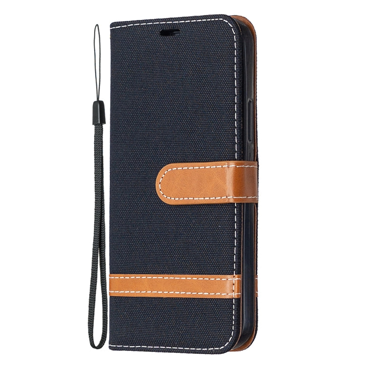 For iPhone 12 / 12 Pro Color Matching Denim Texture Horizontal Flip Leather Case with Holder & Card Slots & Wallet & Lanyard