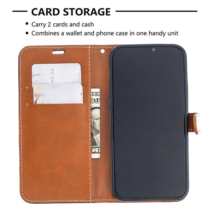 For iPhone 12 / 12 Pro Color Matching Denim Texture Horizontal Flip Leather Case with Holder & Card Slots & Wallet & Lanyard