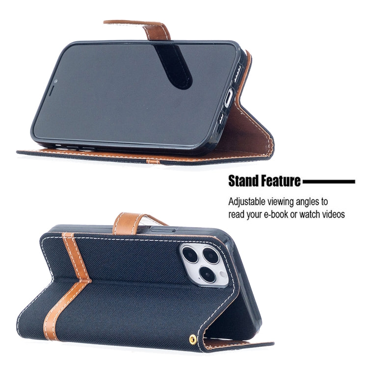 For iPhone 12 / 12 Pro Color Matching Denim Texture Horizontal Flip Leather Case with Holder & Card Slots & Wallet & Lanyard