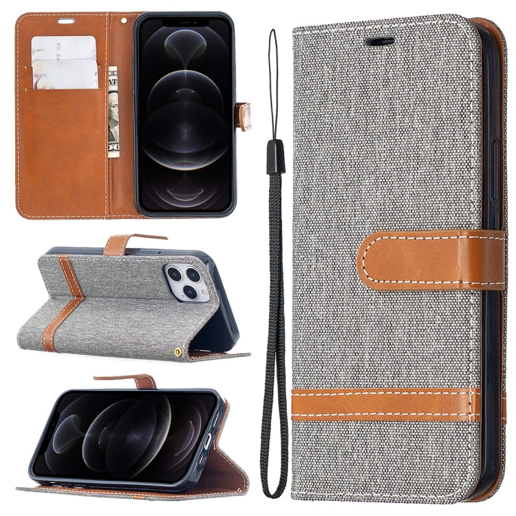 For iPhone 12 / 12 Pro Color Matching Denim Texture Horizontal Flip Leather Case with Holder & Card Slots & Wallet & Lanyard