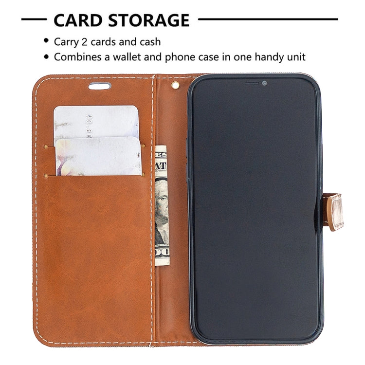 For iPhone 12 / 12 Pro Color Matching Denim Texture Horizontal Flip Leather Case with Holder & Card Slots & Wallet & Lanyard