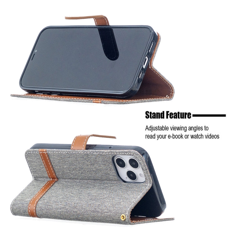 For iPhone 12 / 12 Pro Color Matching Denim Texture Horizontal Flip Leather Case with Holder & Card Slots & Wallet & Lanyard