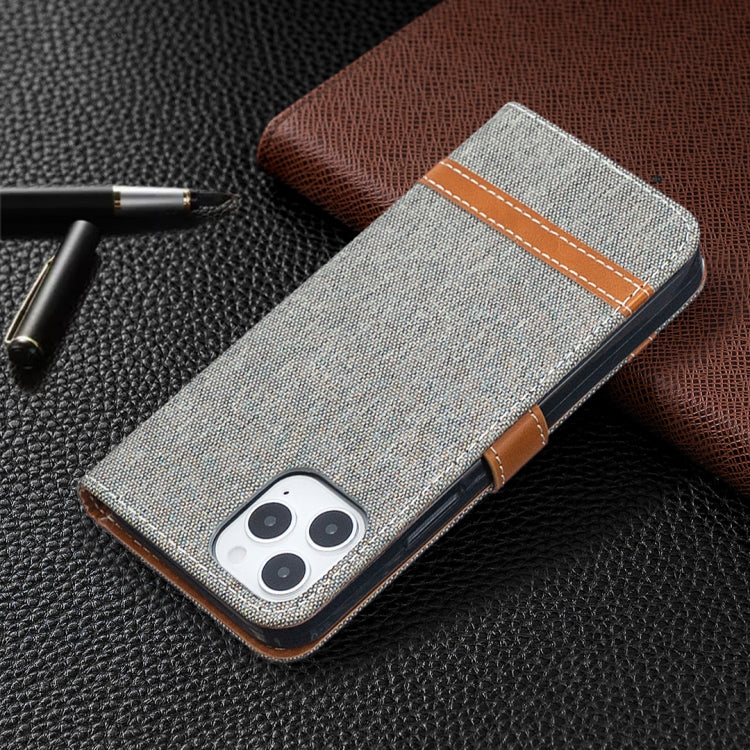 For iPhone 12 / 12 Pro Color Matching Denim Texture Horizontal Flip Leather Case with Holder & Card Slots & Wallet & Lanyard