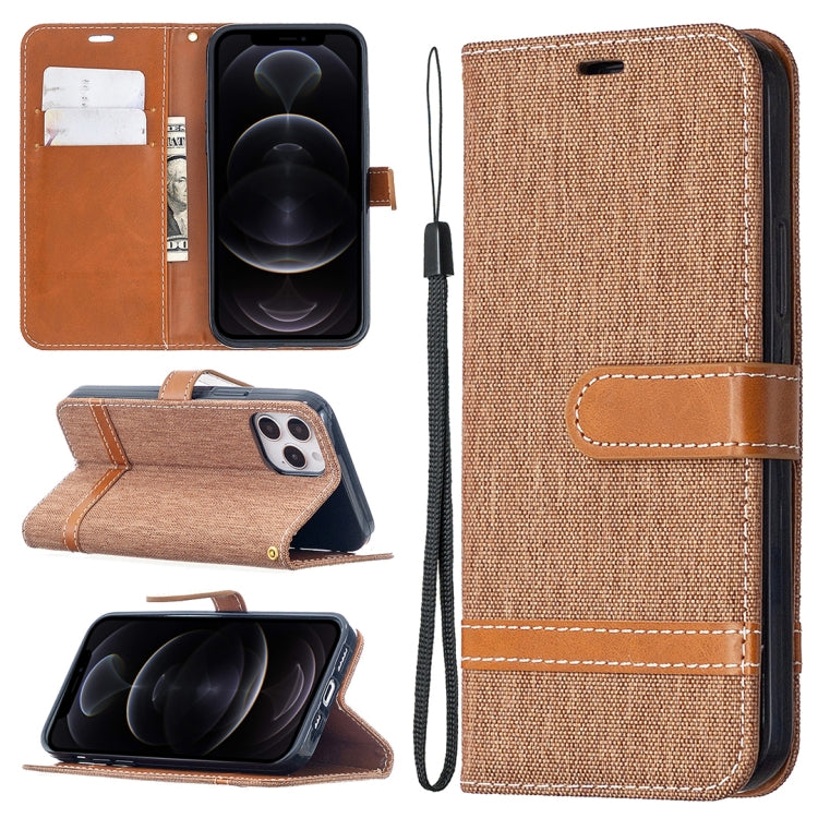 For iPhone 12 / 12 Pro Color Matching Denim Texture Horizontal Flip Leather Case with Holder & Card Slots & Wallet & Lanyard