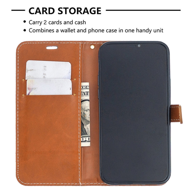 For iPhone 12 / 12 Pro Color Matching Denim Texture Horizontal Flip Leather Case with Holder & Card Slots & Wallet & Lanyard