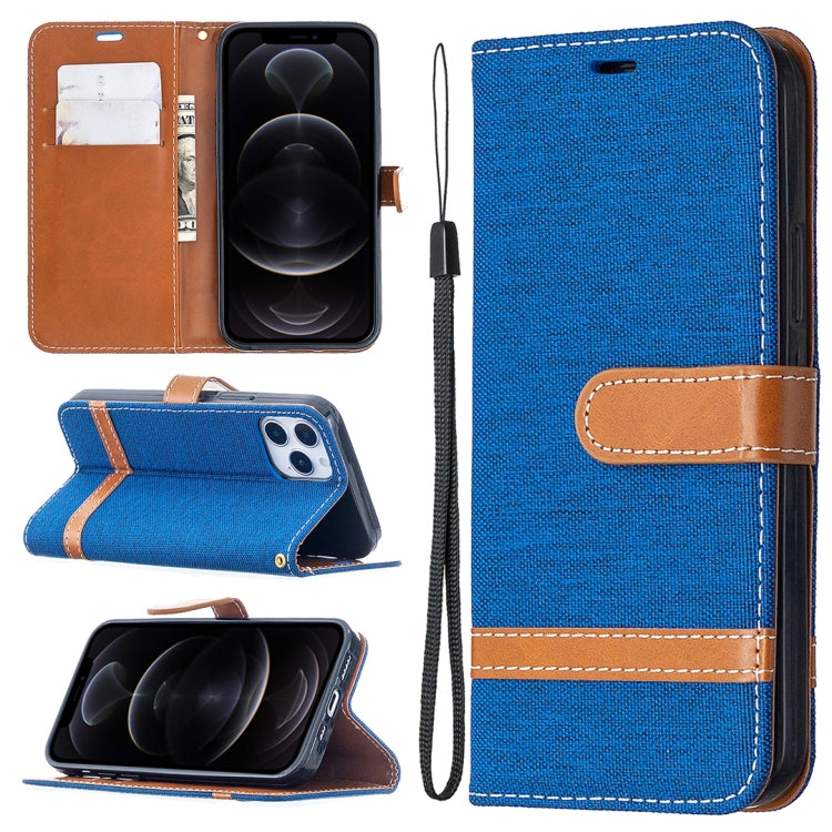 For iPhone 12 / 12 Pro Color Matching Denim Texture Horizontal Flip Leather Case with Holder & Card Slots & Wallet & Lanyard