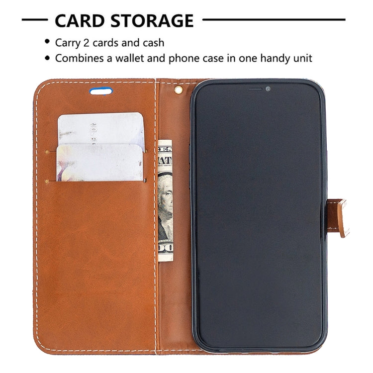 For iPhone 12 / 12 Pro Color Matching Denim Texture Horizontal Flip Leather Case with Holder & Card Slots & Wallet & Lanyard