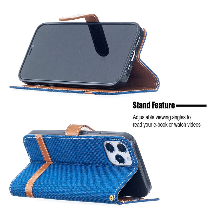 For iPhone 12 / 12 Pro Color Matching Denim Texture Horizontal Flip Leather Case with Holder & Card Slots & Wallet & Lanyard