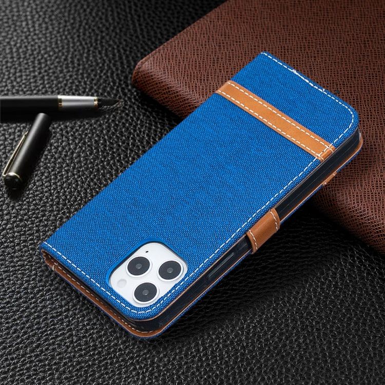 For iPhone 12 / 12 Pro Color Matching Denim Texture Horizontal Flip Leather Case with Holder & Card Slots & Wallet & Lanyard