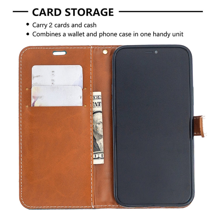 For iPhone 12 / 12 Pro Color Matching Denim Texture Horizontal Flip Leather Case with Holder & Card Slots & Wallet & Lanyard