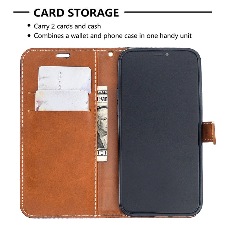 For iPhone 12 / 12 Pro Color Matching Denim Texture Horizontal Flip Leather Case with Holder & Card Slots & Wallet & Lanyard