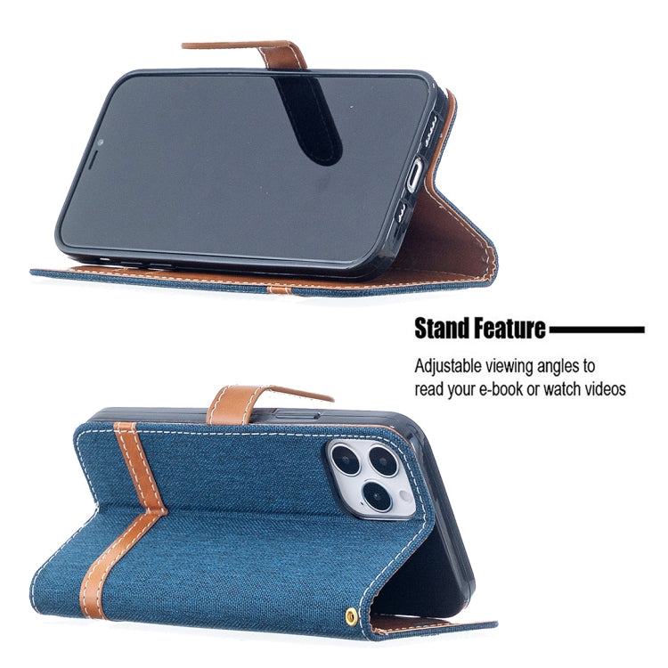 For iPhone 12 / 12 Pro Color Matching Denim Texture Horizontal Flip Leather Case with Holder & Card Slots & Wallet & Lanyard