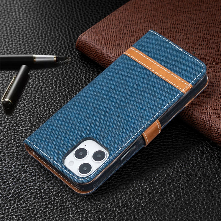 For iPhone 12 / 12 Pro Color Matching Denim Texture Horizontal Flip Leather Case with Holder & Card Slots & Wallet & Lanyard