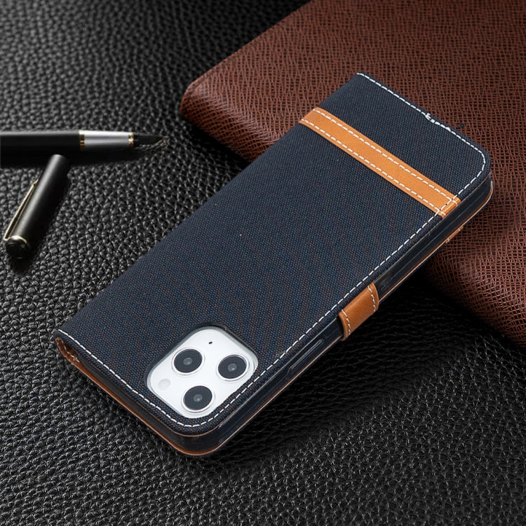 For iPhone 12 Pro Max Color Matching Denim Texture Horizontal Flip Leather Case with Holder & Card Slots & Wallet & Lanyard