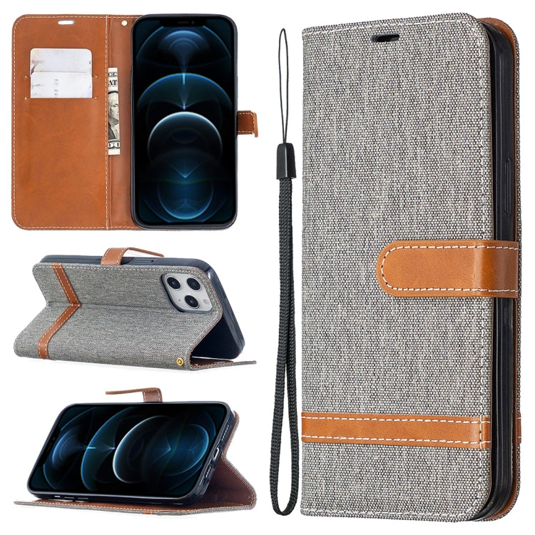 For iPhone 12 Pro Max Color Matching Denim Texture Horizontal Flip Leather Case with Holder & Card Slots & Wallet & Lanyard