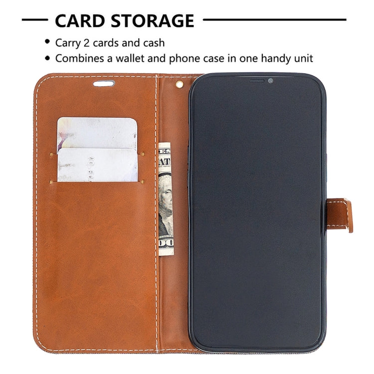 For iPhone 12 Pro Max Color Matching Denim Texture Horizontal Flip Leather Case with Holder & Card Slots & Wallet & Lanyard
