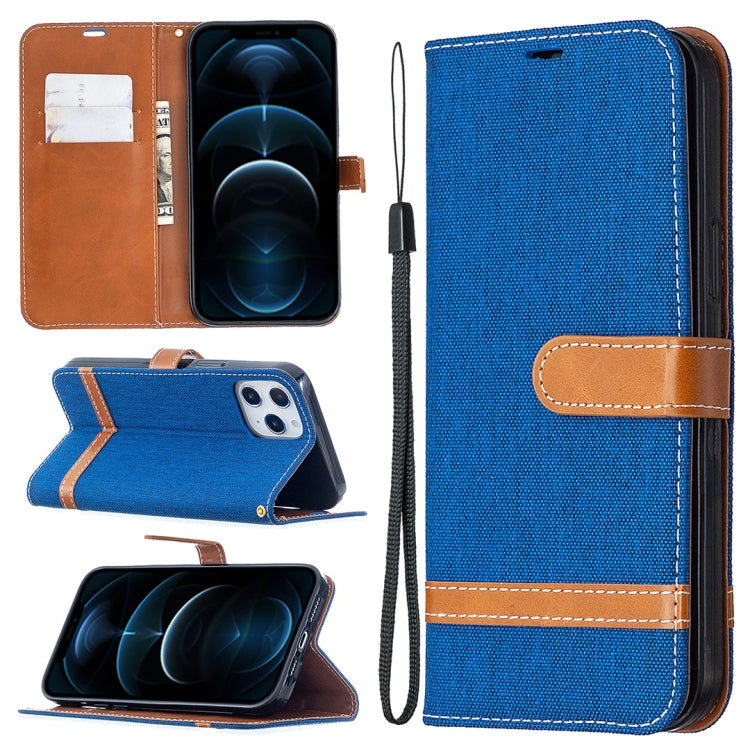 For iPhone 12 Pro Max Color Matching Denim Texture Horizontal Flip Leather Case with Holder & Card Slots & Wallet & Lanyard