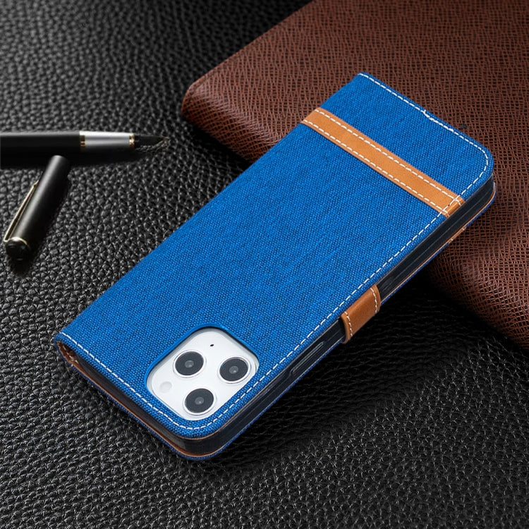 For iPhone 12 Pro Max Color Matching Denim Texture Horizontal Flip Leather Case with Holder & Card Slots & Wallet & Lanyard
