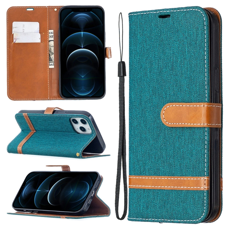 For iPhone 12 Pro Max Color Matching Denim Texture Horizontal Flip Leather Case with Holder & Card Slots & Wallet & Lanyard