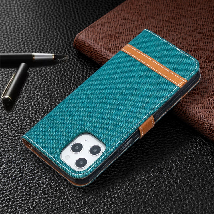 For iPhone 12 Pro Max Color Matching Denim Texture Horizontal Flip Leather Case with Holder & Card Slots & Wallet & Lanyard