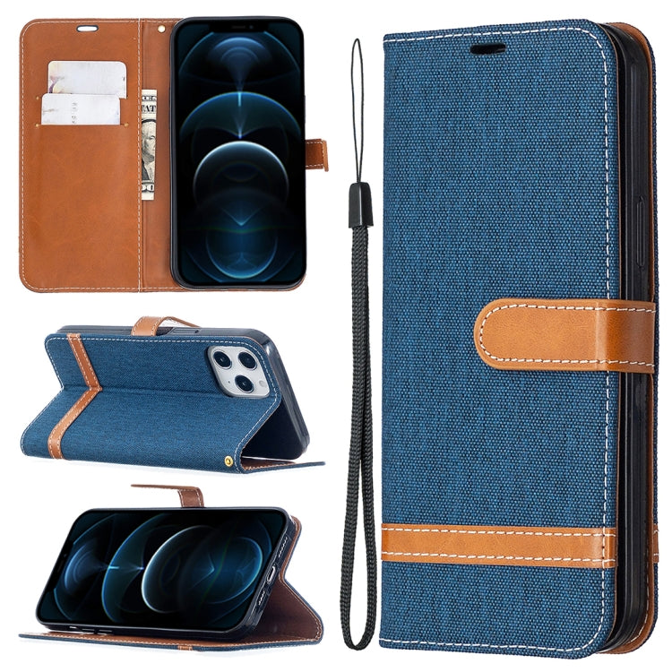 For iPhone 12 Pro Max Color Matching Denim Texture Horizontal Flip Leather Case with Holder & Card Slots & Wallet & Lanyard