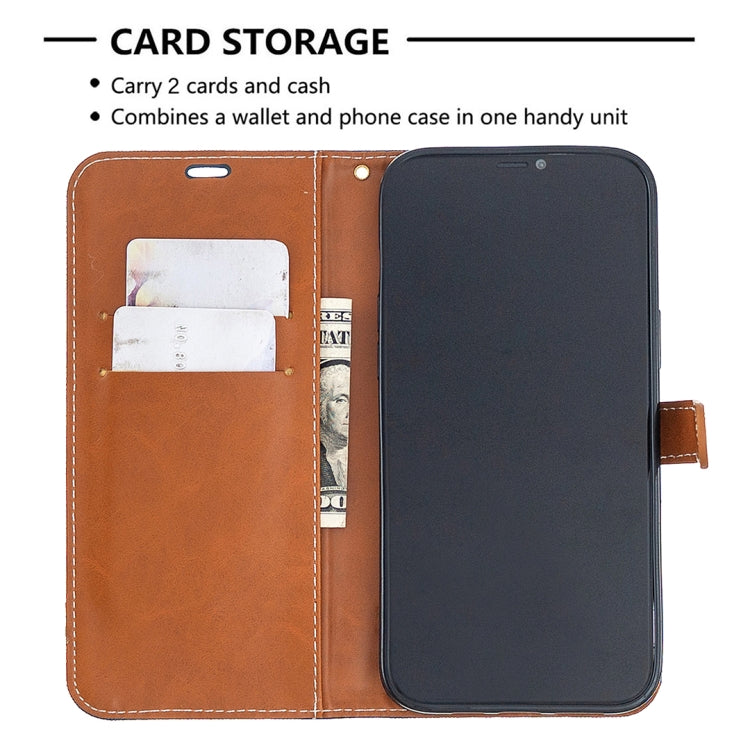 For iPhone 12 Pro Max Color Matching Denim Texture Horizontal Flip Leather Case with Holder & Card Slots & Wallet & Lanyard