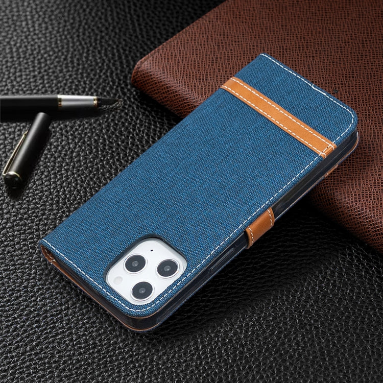 For iPhone 12 Pro Max Color Matching Denim Texture Horizontal Flip Leather Case with Holder & Card Slots & Wallet & Lanyard