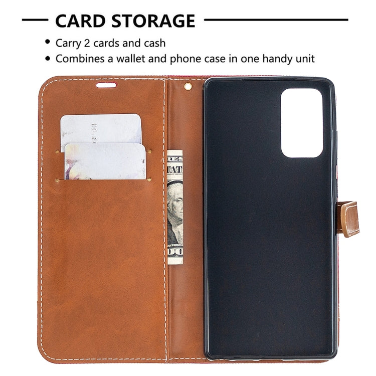 For Samsung Galaxy Note20 Color Matching Denim Texture Horizontal Flip Leather Case with Holder & Card Slots & Wallet & Lanyard