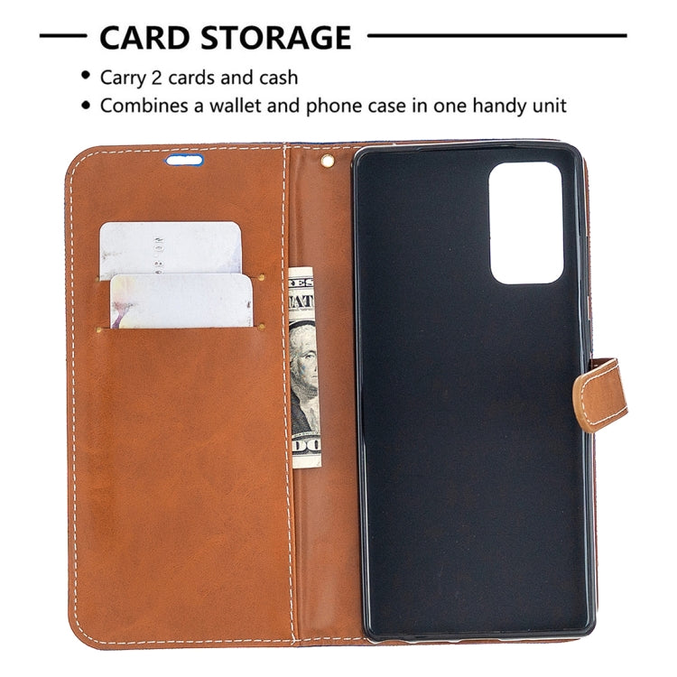 For Samsung Galaxy Note20 Color Matching Denim Texture Horizontal Flip Leather Case with Holder & Card Slots & Wallet & Lanyard