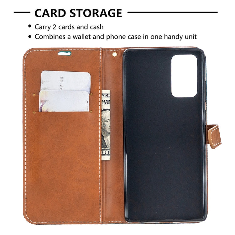 For Samsung Galaxy Note20 Color Matching Denim Texture Horizontal Flip Leather Case with Holder & Card Slots & Wallet & Lanyard