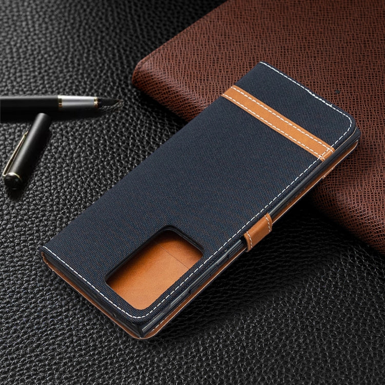 For Samsung Galaxy Note20 Ultra Color Matching Denim Texture Horizontal Flip Leather Case with Holder & Card Slots & Wallet & Lanyard