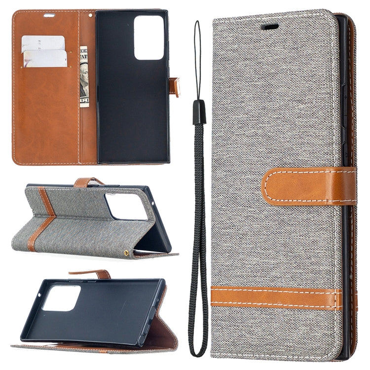 For Samsung Galaxy Note20 Ultra Color Matching Denim Texture Horizontal Flip Leather Case with Holder & Card Slots & Wallet & Lanyard