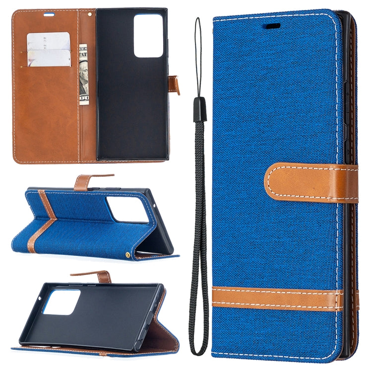 For Samsung Galaxy Note20 Ultra Color Matching Denim Texture Horizontal Flip Leather Case with Holder & Card Slots & Wallet & Lanyard