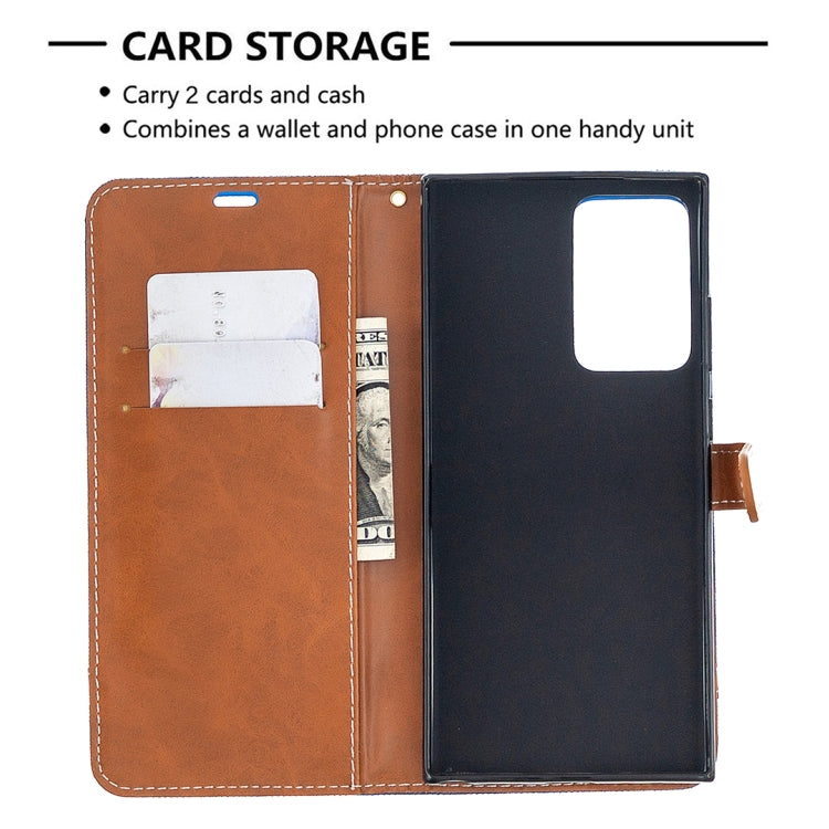 For Samsung Galaxy Note20 Ultra Color Matching Denim Texture Horizontal Flip Leather Case with Holder & Card Slots & Wallet & Lanyard