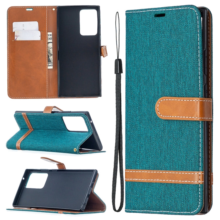 For Samsung Galaxy Note20 Ultra Color Matching Denim Texture Horizontal Flip Leather Case with Holder & Card Slots & Wallet & Lanyard