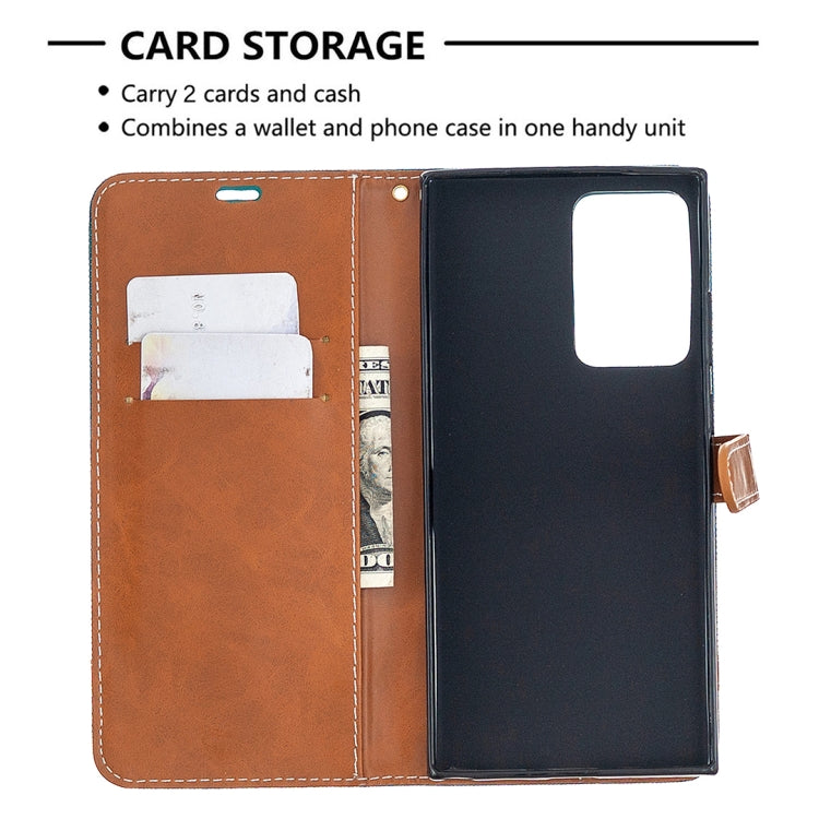 For Samsung Galaxy Note20 Ultra Color Matching Denim Texture Horizontal Flip Leather Case with Holder & Card Slots & Wallet & Lanyard