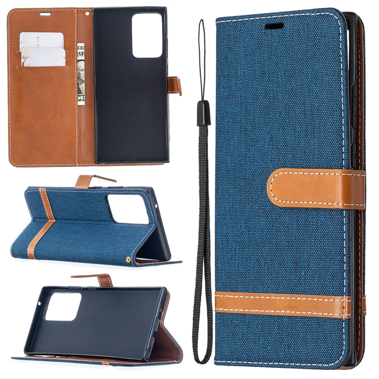 For Samsung Galaxy Note20 Ultra Color Matching Denim Texture Horizontal Flip Leather Case with Holder & Card Slots & Wallet & Lanyard