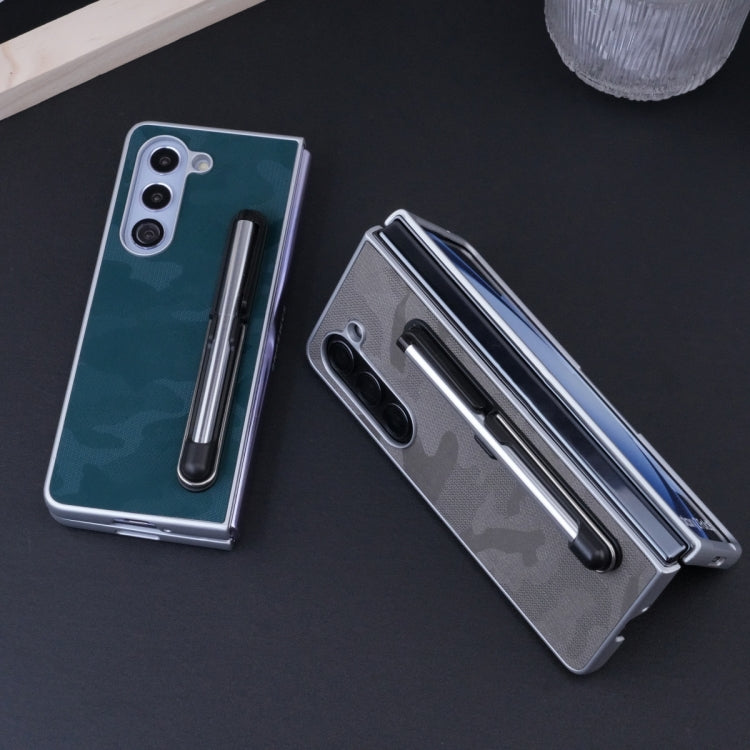 For Samsung Galaxy Z Fold5 5G PC Hybrid PU Stand Foldable Phone Case with Touch Pen