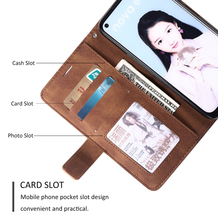 For Huawei P40 Lite Skin Feel Splicing Horizontal Flip Leather Case with Holder & Card Slots & Wallet & Photo Frame