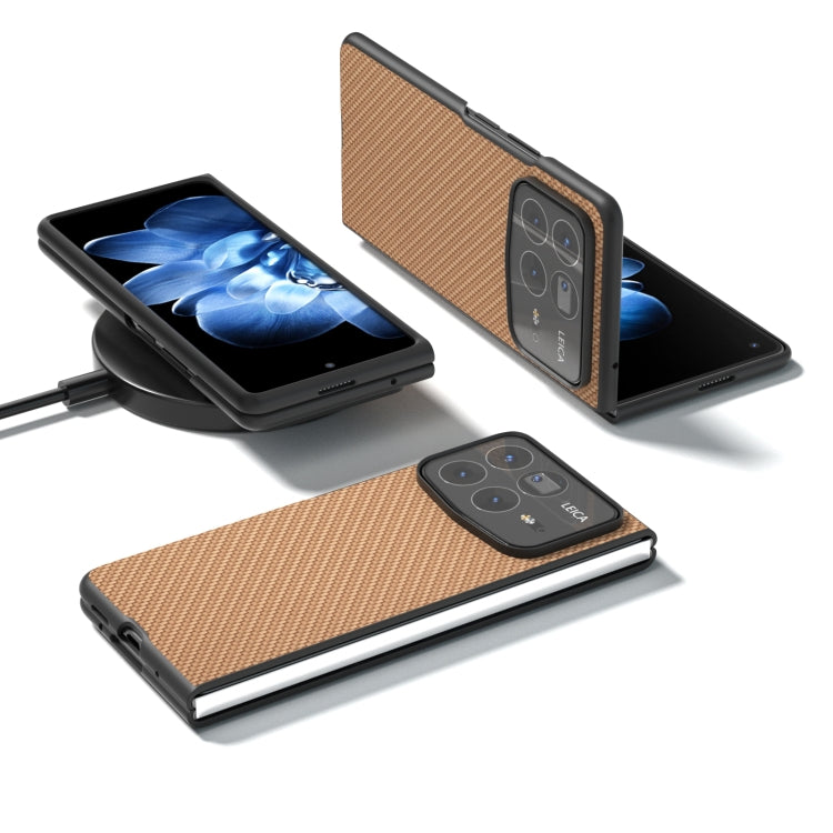 For Xiaomi Mix Fold 4 Black Frame Carbon Fiber Texture PU Phone Case